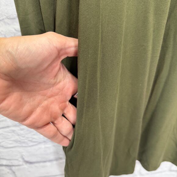 Karlie Mock Neck Solid Long Sleeve Dress Size L Olive Green Pockets New - Picture 3 of 6